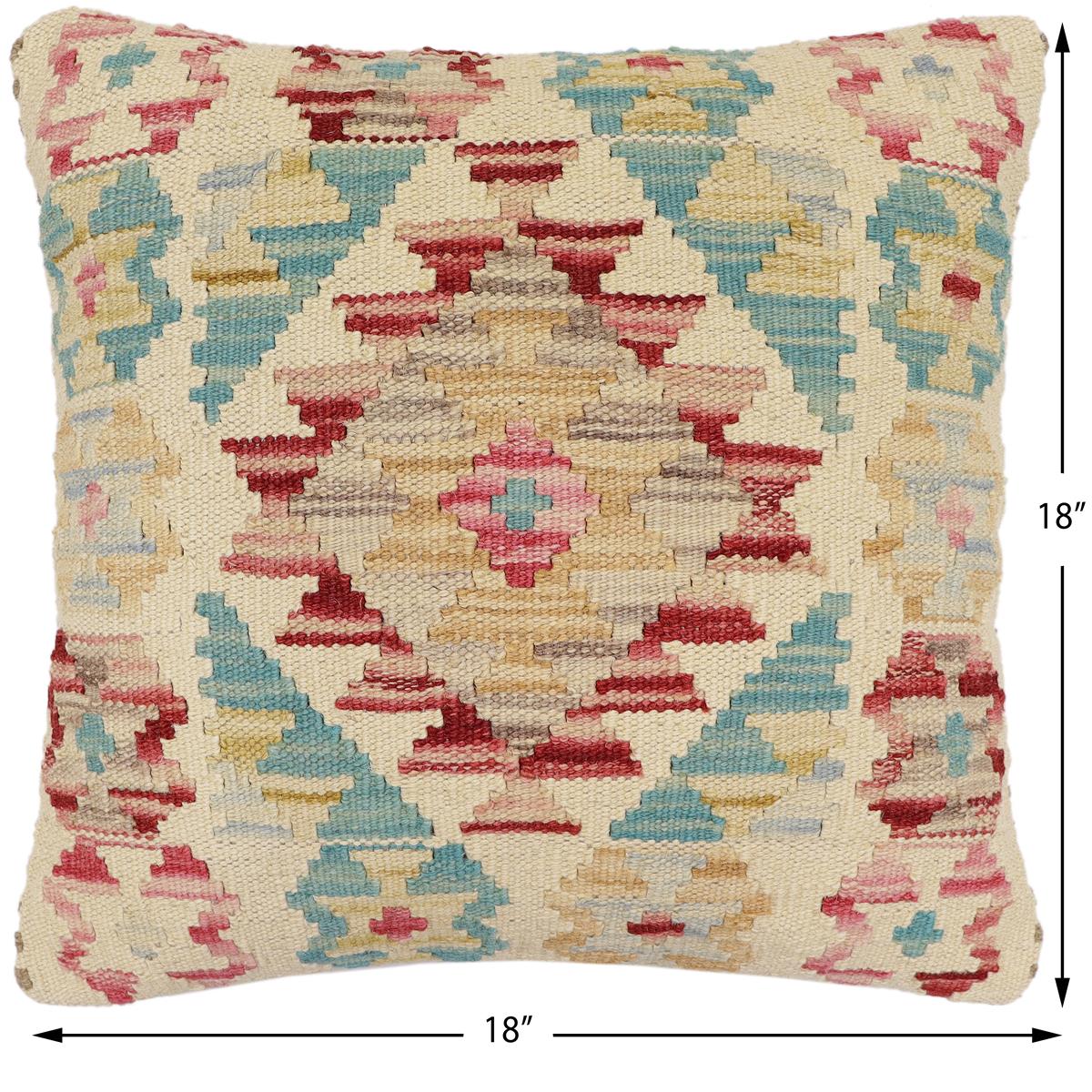 handmade Traditional Pillow Beige Red Hand-Woven SQUARE 100% WOOL Hand woven turkish pillow2 x 2