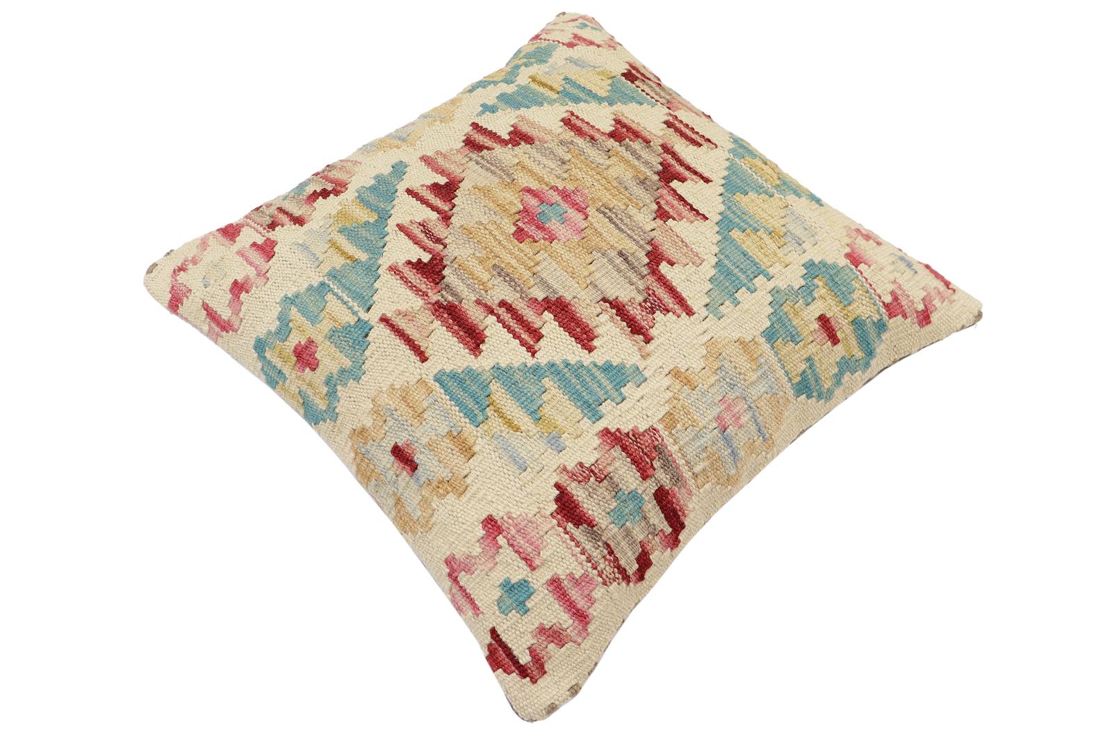 handmade Traditional Pillow Beige Red Hand-Woven SQUARE 100% WOOL Hand woven turkish pillow2 x 2