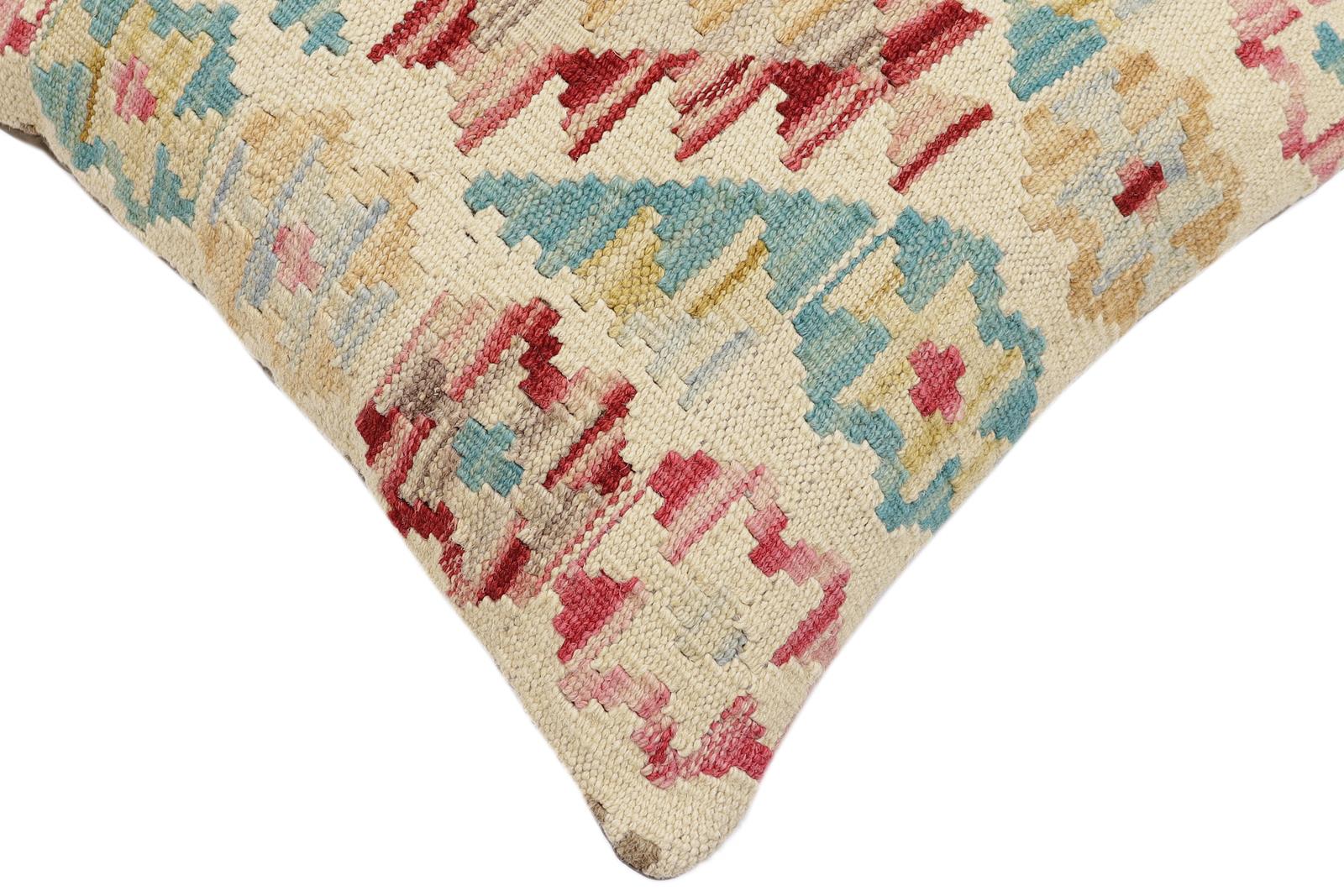 handmade Traditional Pillow Beige Red Hand-Woven SQUARE 100% WOOL Hand woven turkish pillow2 x 2
