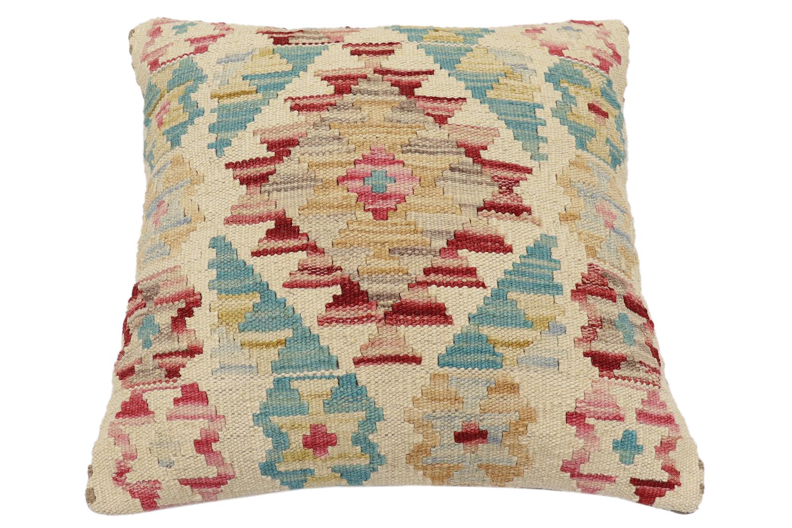 handmade Traditional Pillow Beige Red Hand-Woven SQUARE 100% WOOL Hand woven turkish pillow2 x 2