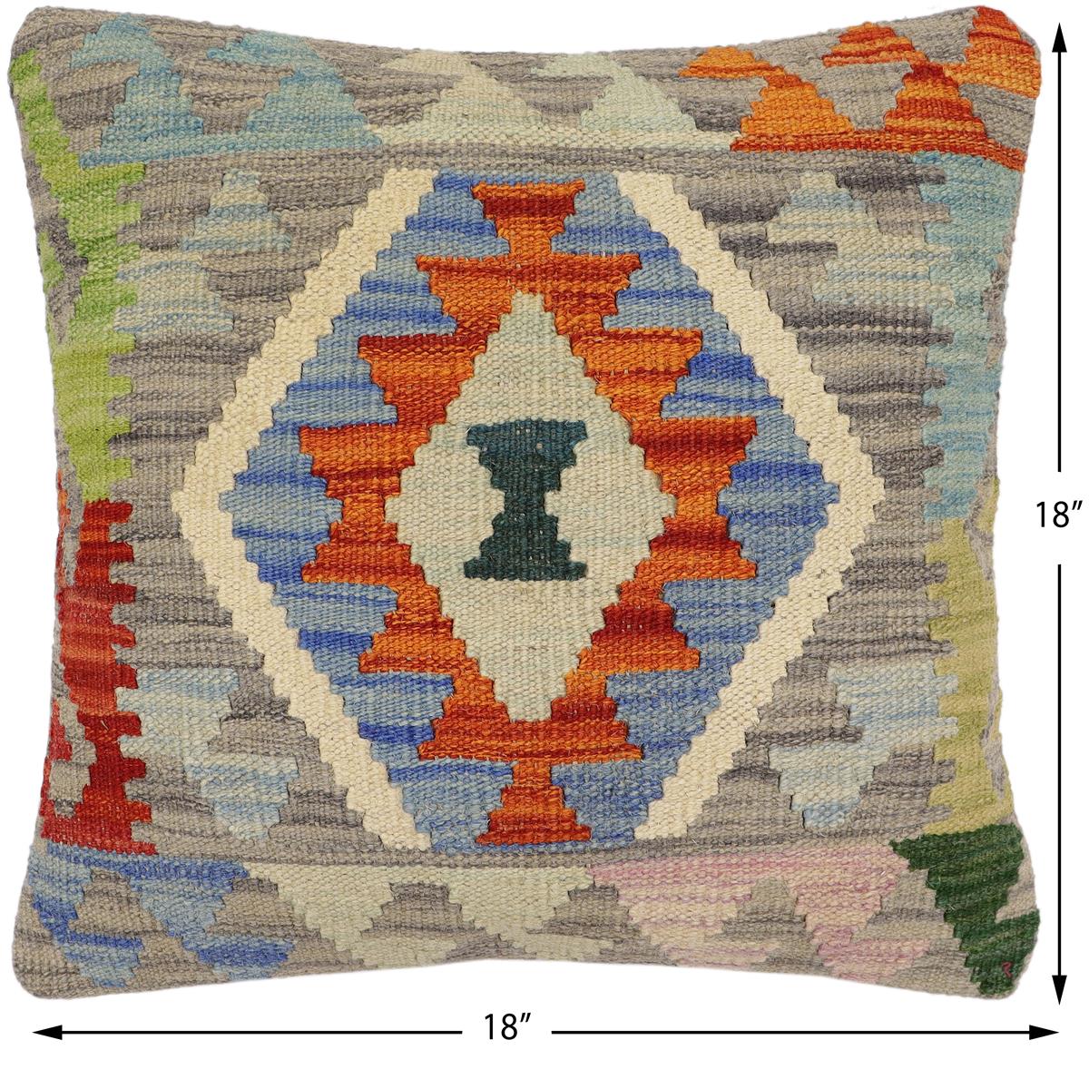 handmade Traditional Pillow Rust Gray Hand-Woven SQUARE 100% WOOL Hand woven turkish pillow2 x 2