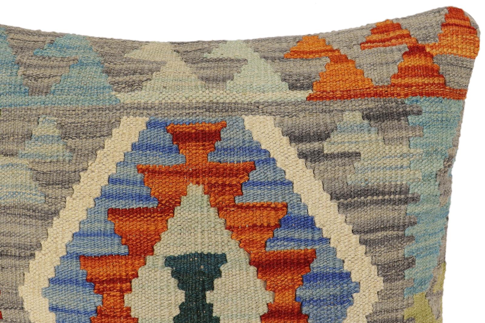 handmade Traditional Pillow Rust Gray Hand-Woven SQUARE 100% WOOL Hand woven turkish pillow2 x 2