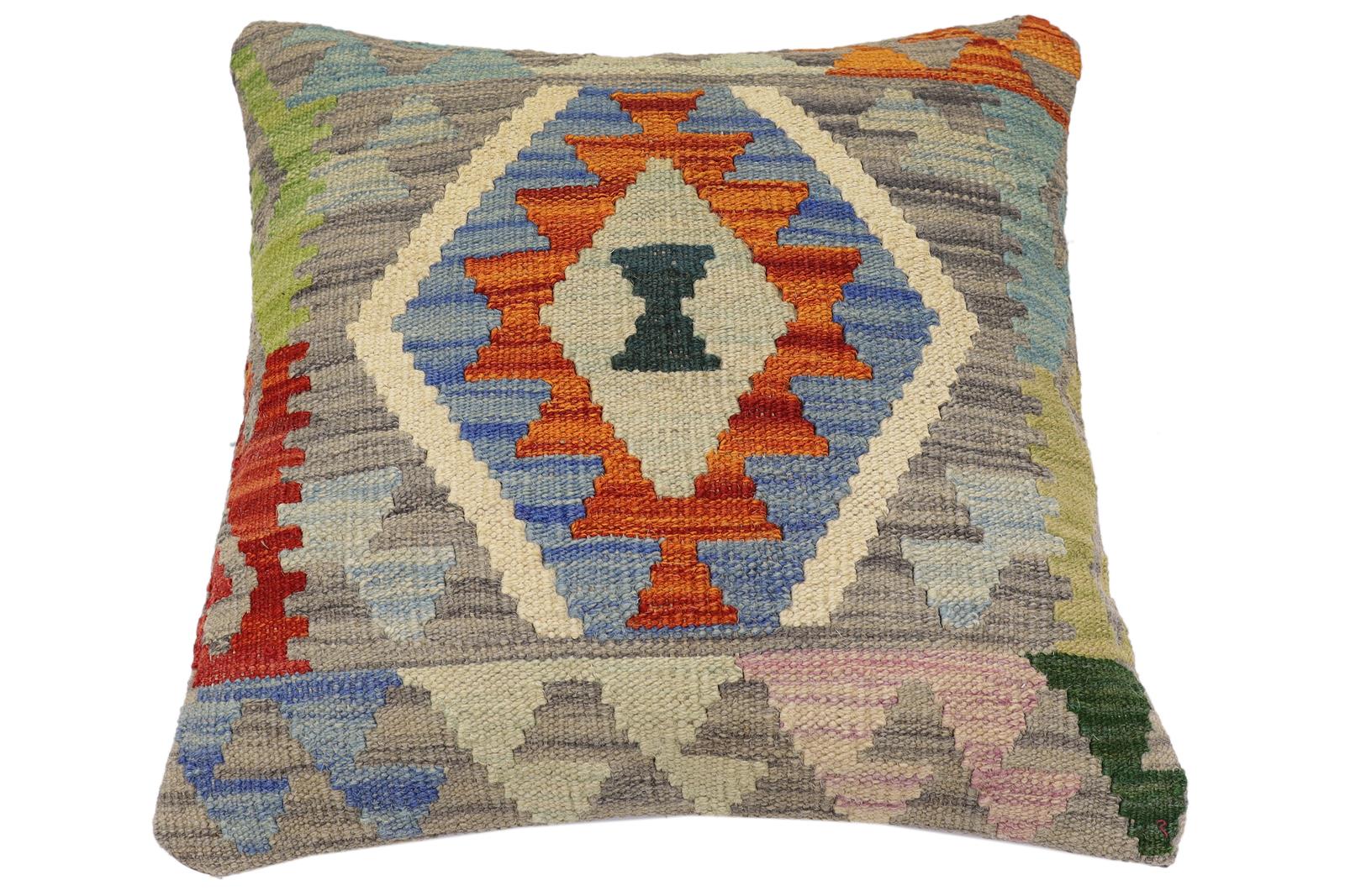 handmade Traditional Pillow Rust Gray Hand-Woven SQUARE 100% WOOL Hand woven turkish pillow2 x 2