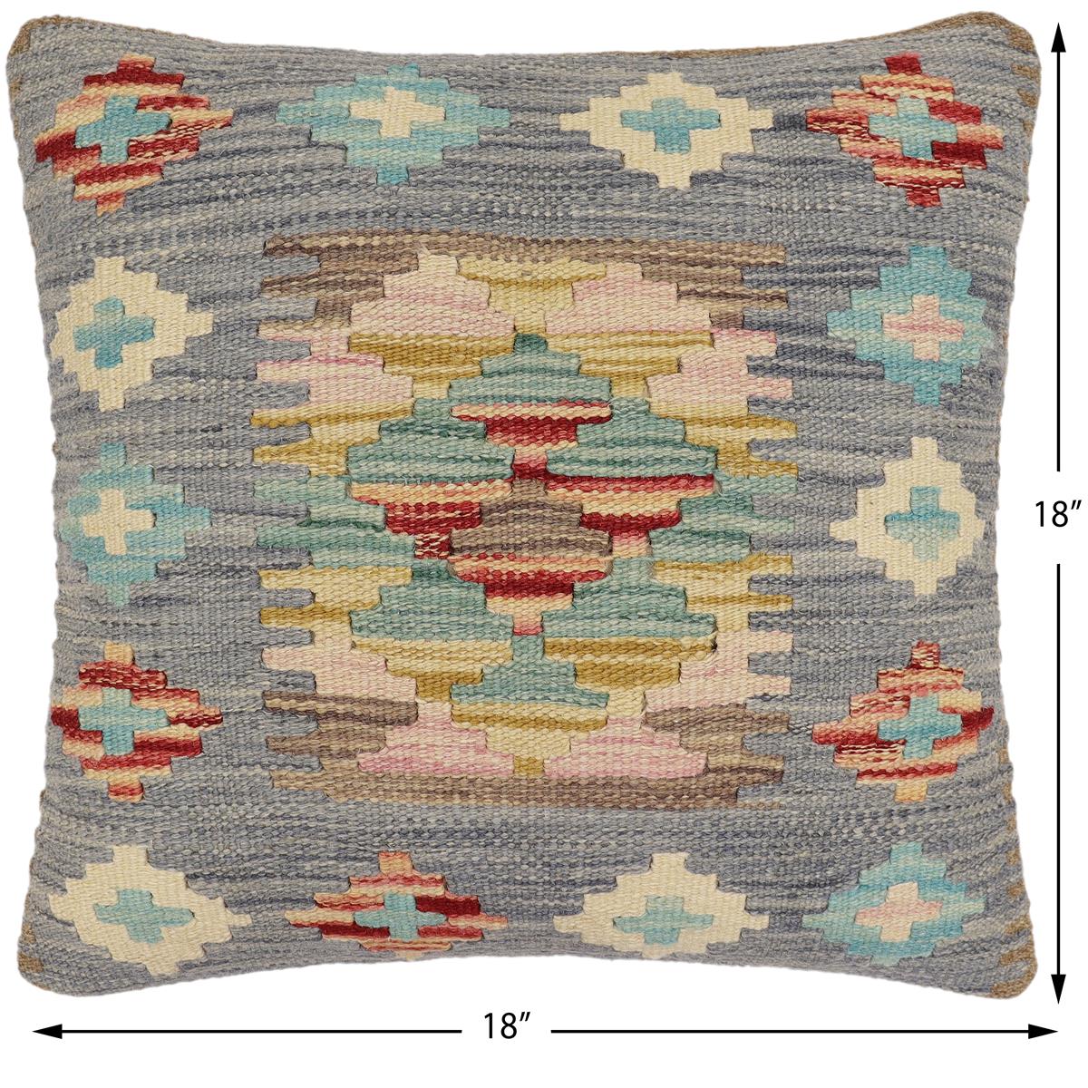 handmade Traditional Pillow Blue Beige Hand-Woven SQUARE 100% WOOL Hand woven turkish pillow2 x 2