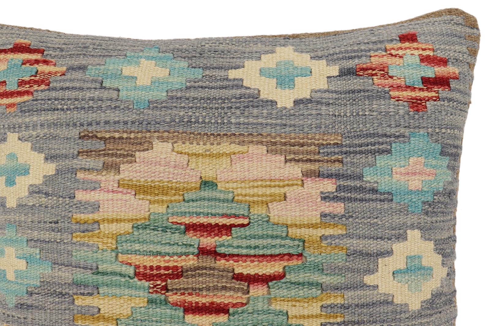 handmade Traditional Pillow Blue Beige Hand-Woven SQUARE 100% WOOL Hand woven turkish pillow2 x 2