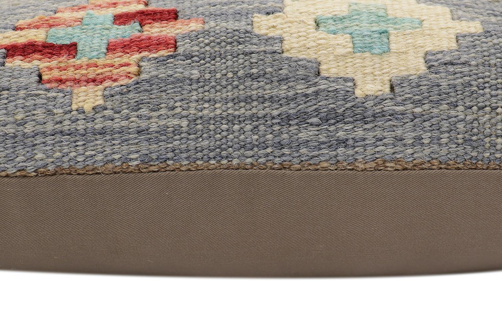 handmade Traditional Pillow Blue Beige Hand-Woven SQUARE 100% WOOL Hand woven turkish pillow2 x 2