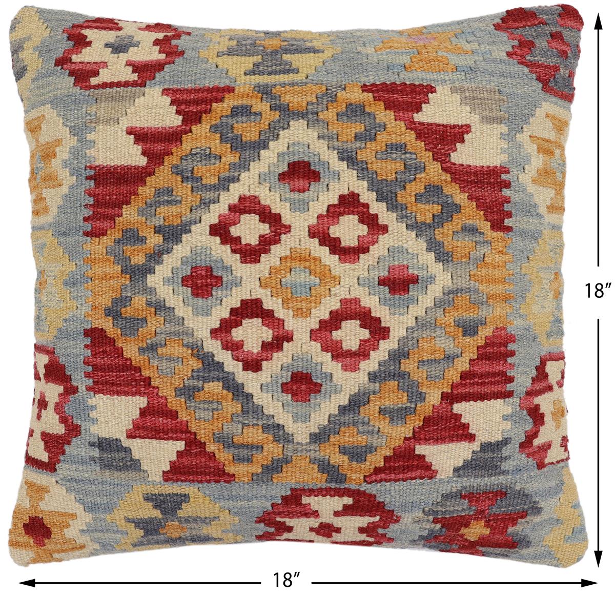 handmade Traditional Pillow Blue Red Hand-Woven SQUARE 100% WOOL Hand woven turkish pillow2 x 2