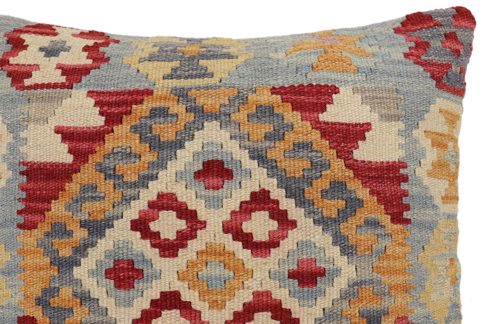 handmade Traditional Pillow Blue Red Hand-Woven SQUARE 100% WOOL Hand woven turkish pillow2 x 2