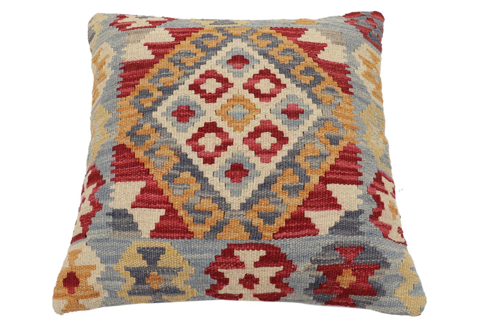 handmade Traditional Pillow Blue Red Hand-Woven SQUARE 100% WOOL Hand woven turkish pillow2 x 2