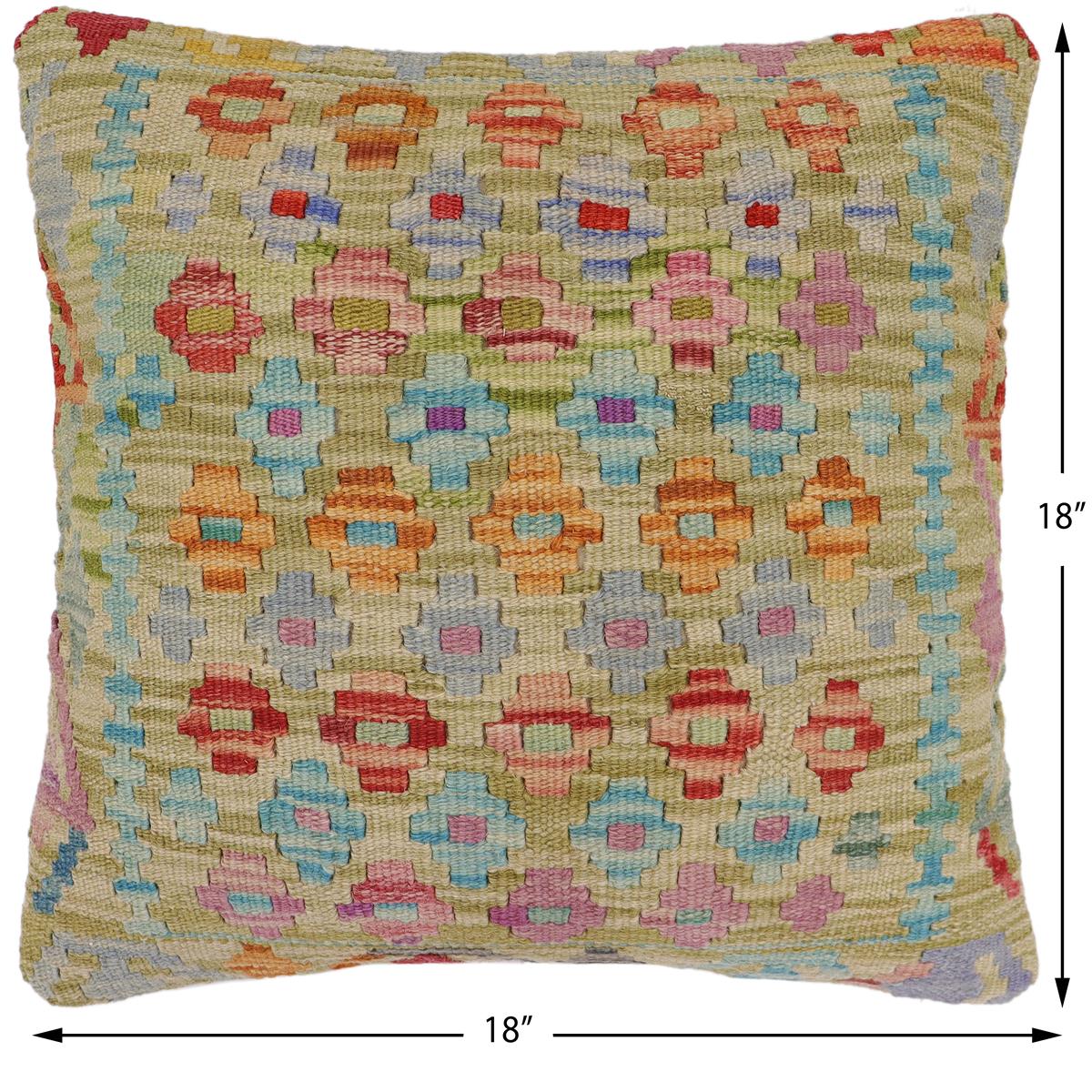 handmade Traditional Pillow Green Rust Hand-Woven SQUARE 100% WOOL Hand woven turkish pillow2 x 2