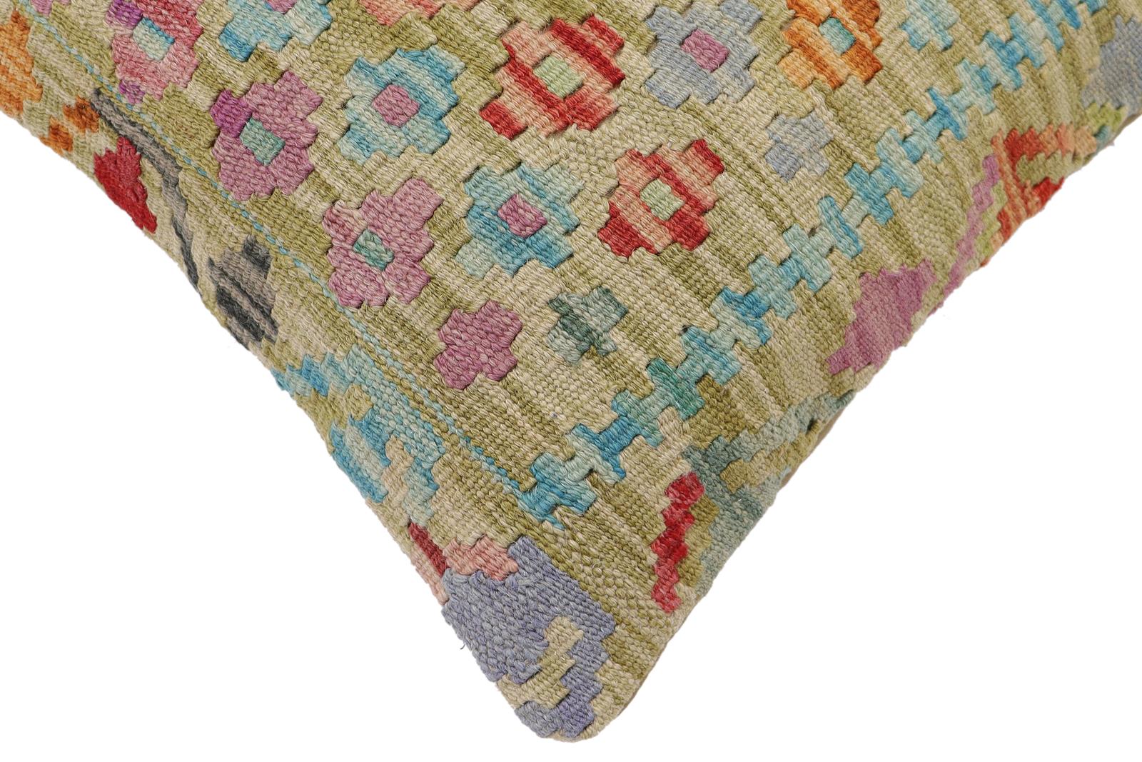 handmade Traditional Pillow Green Rust Hand-Woven SQUARE 100% WOOL Hand woven turkish pillow2 x 2