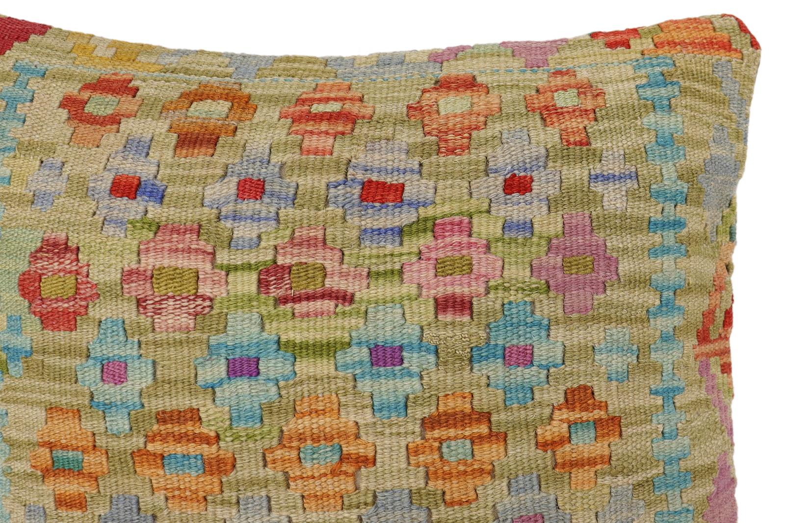 handmade Traditional Pillow Green Rust Hand-Woven SQUARE 100% WOOL Hand woven turkish pillow2 x 2