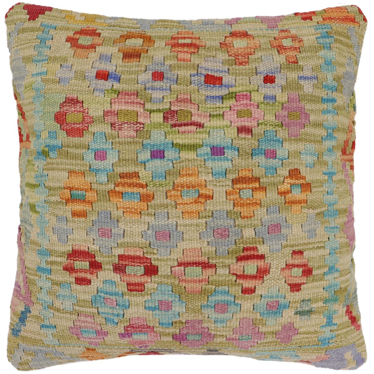 handmade Traditional Pillow Green Rust Hand-Woven SQUARE 100% WOOL Hand woven turkish pillow2 x 2