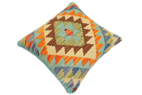 handmade Traditional Pillow Rust Blue Hand-Woven SQUARE 100% WOOL  Hand woven turkish pillow  2 x 2