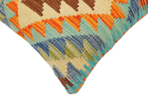 handmade Traditional Pillow Rust Blue Hand-Woven SQUARE 100% WOOL  Hand woven turkish pillow  2 x 2