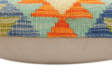 handmade Traditional Pillow Rust Blue Hand-Woven SQUARE 100% WOOL  Hand woven turkish pillow  2 x 2