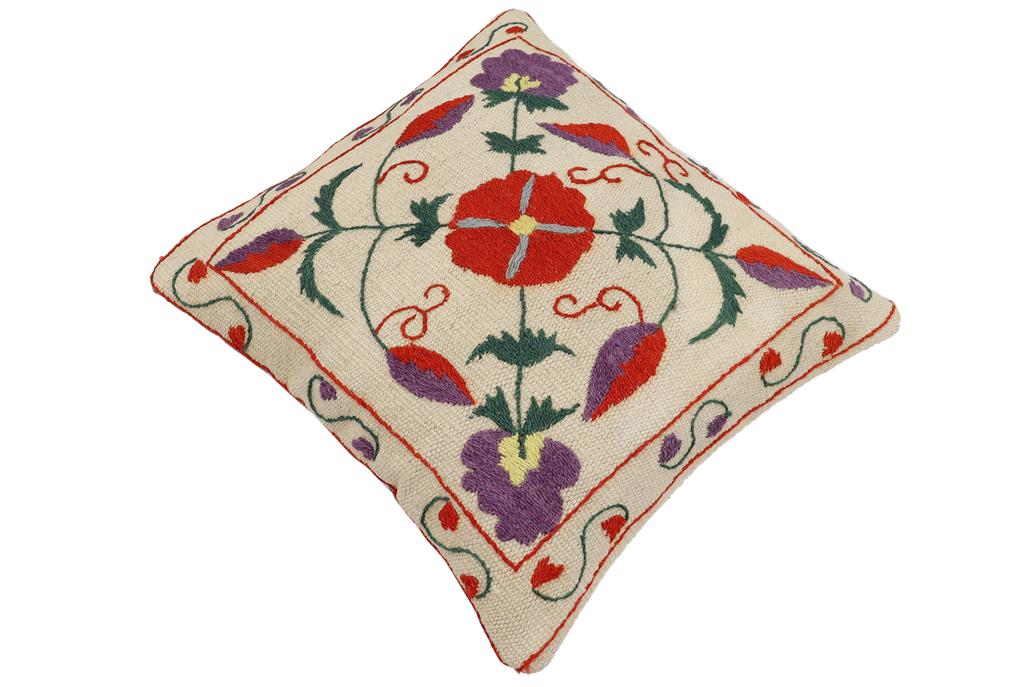 handmade Traditional Pillow Beige Red Hand-Woven SQUARE 100% WOOL Handmade pillow