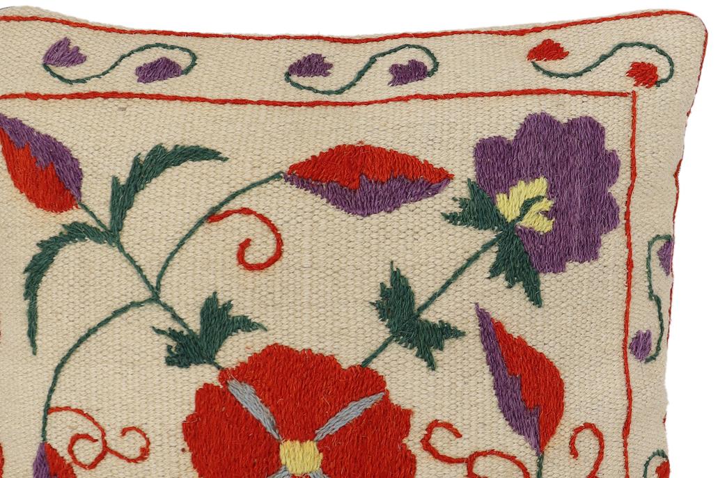 handmade Traditional Pillow Beige Red Hand-Woven SQUARE 100% WOOL Handmade pillow