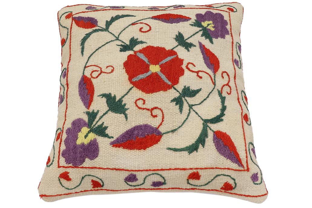 handmade Traditional Pillow Beige Red Hand-Woven SQUARE 100% WOOL Handmade pillow