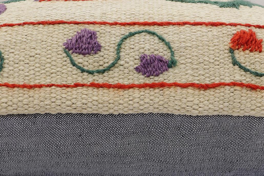 handmade Traditional Pillow Beige Red Hand-Woven SQUARE 100% WOOL Handmade pillow