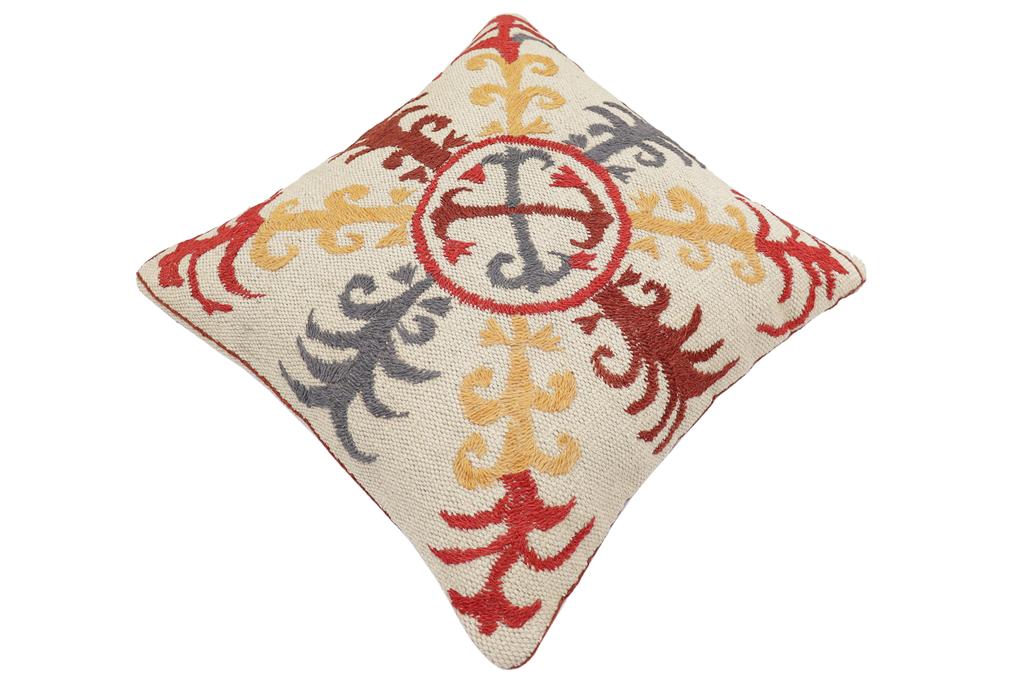 handmade Traditional Pillow Beige Red Hand-Woven SQUARE 100% WOOL Handmade pillow