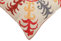 handmade Traditional Pillow Beige Red Hand-Woven SQUARE 100% WOOL Handmade pillow