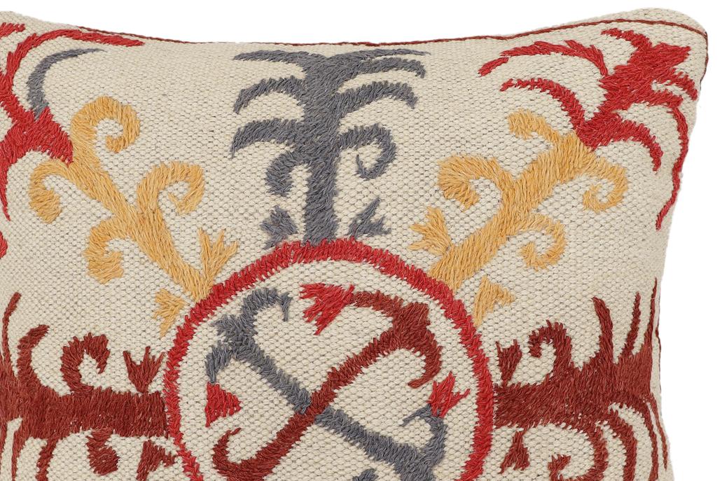 handmade Traditional Pillow Beige Red Hand-Woven SQUARE 100% WOOL Handmade pillow