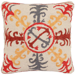 handmade Traditional Pillow Beige Red Hand-Woven SQUARE 100% WOOL Handmade pillow