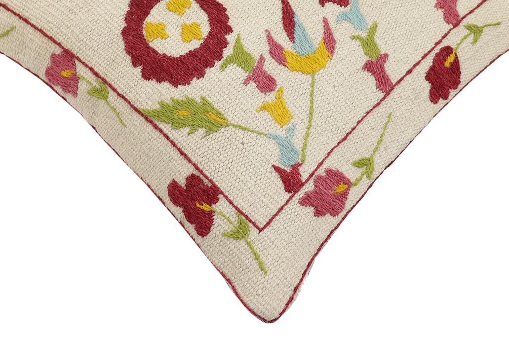 handmade Traditional Pillow Beige Red Hand-Woven SQUARE 100% WOOL Handmade pillow