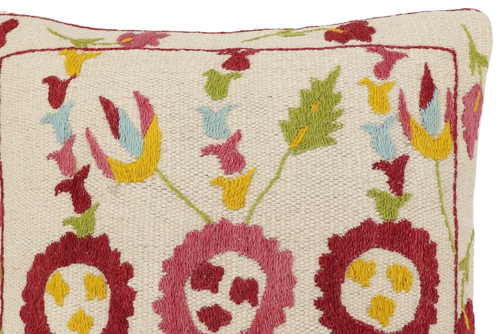 handmade Traditional Pillow Beige Red Hand-Woven SQUARE 100% WOOL Handmade pillow