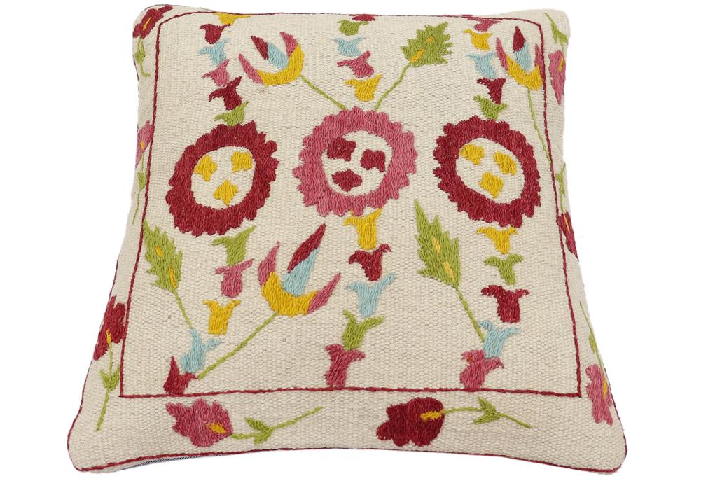 handmade Traditional Pillow Beige Red Hand-Woven SQUARE 100% WOOL Handmade pillow