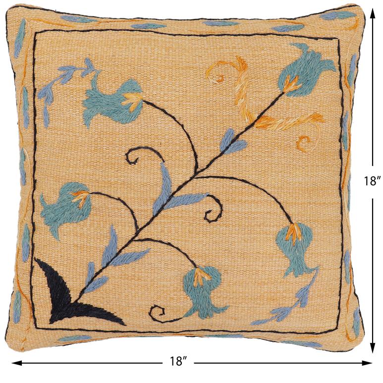 handmade Traditional Pillow Orange Blue Hand-Woven SQUARE 100% WOOL Handmade pillow