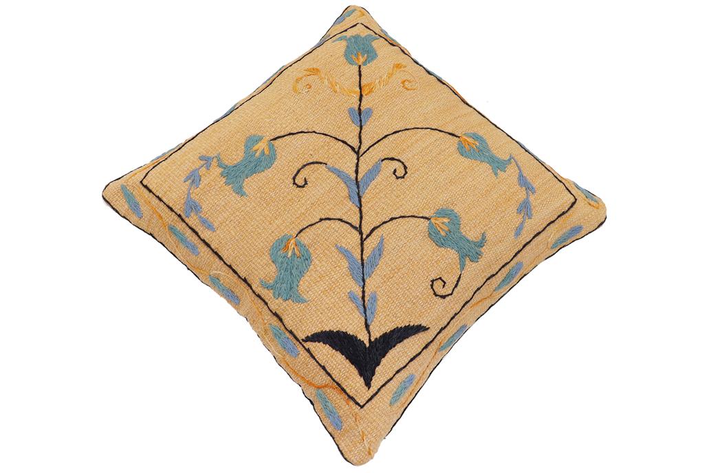 handmade Traditional Pillow Orange Blue Hand-Woven SQUARE 100% WOOL Handmade pillow