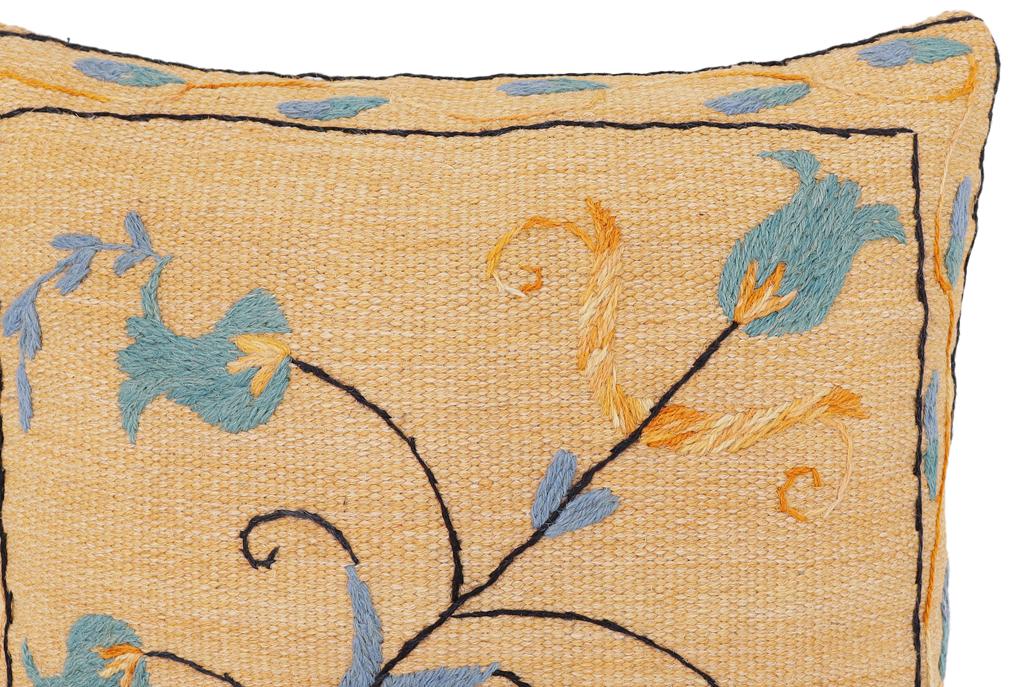 handmade Traditional Pillow Orange Blue Hand-Woven SQUARE 100% WOOL Handmade pillow