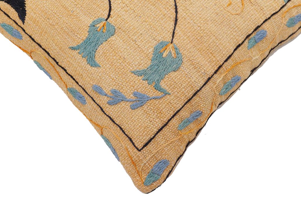 handmade Traditional Pillow Orange Blue Hand-Woven SQUARE 100% WOOL Handmade pillow