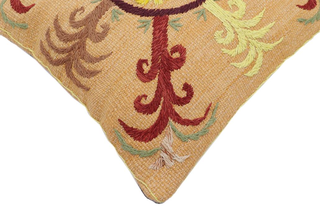 handmade Traditional Pillow Orange Red Hand-Woven SQUARE 100% WOOL Handmade pillow