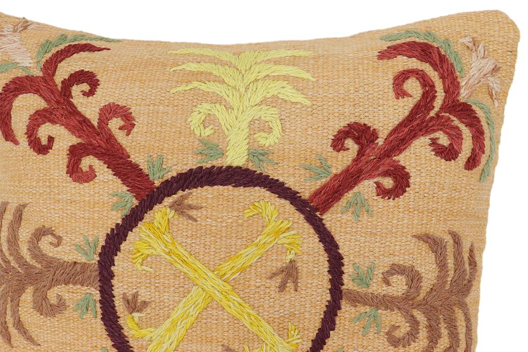 handmade Traditional Pillow Orange Red Hand-Woven SQUARE 100% WOOL Handmade pillow