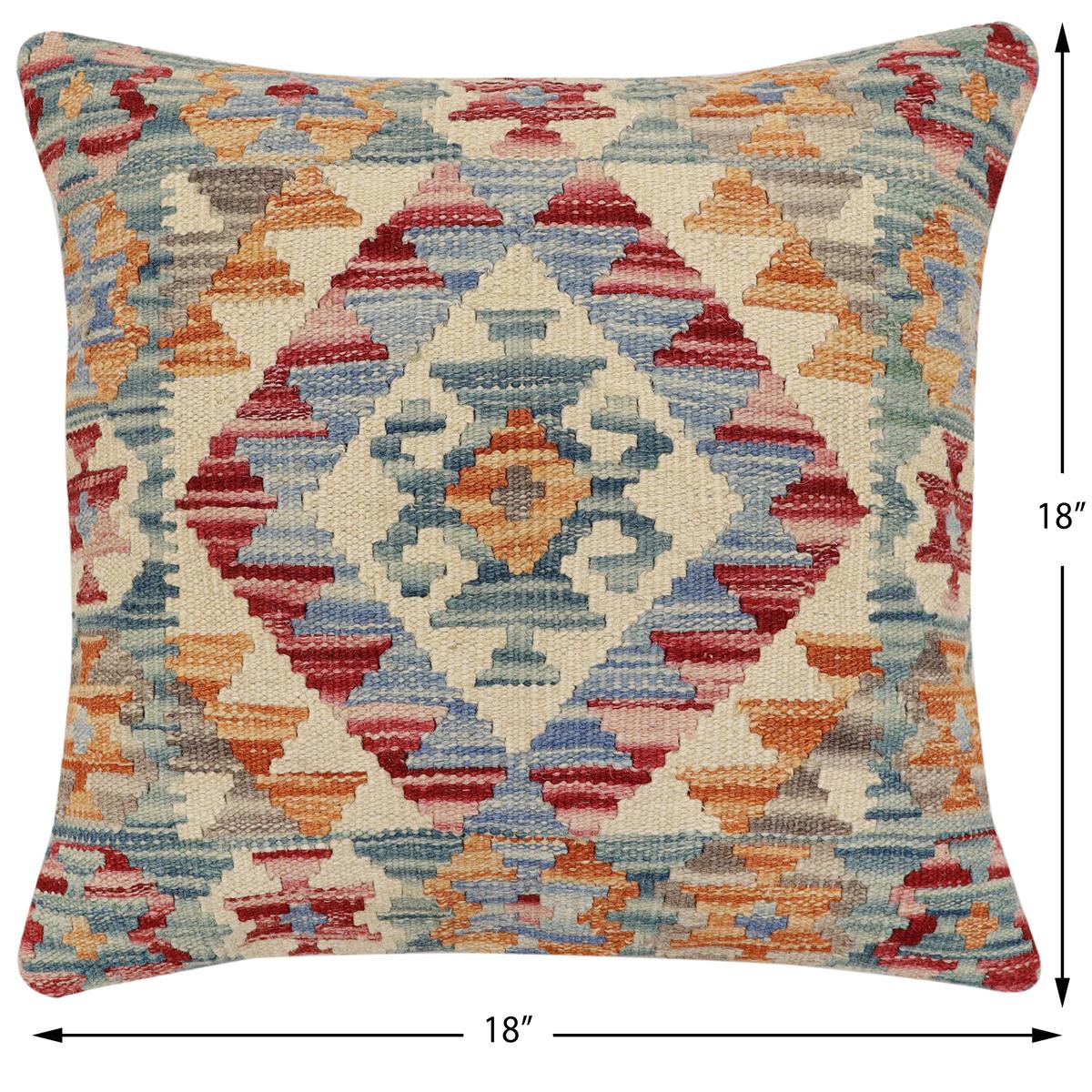 handmade Traditional Pillow Green Blue Hand-Woven SQUARE 100% WOOL Hand woven turkish pillow2 x 2