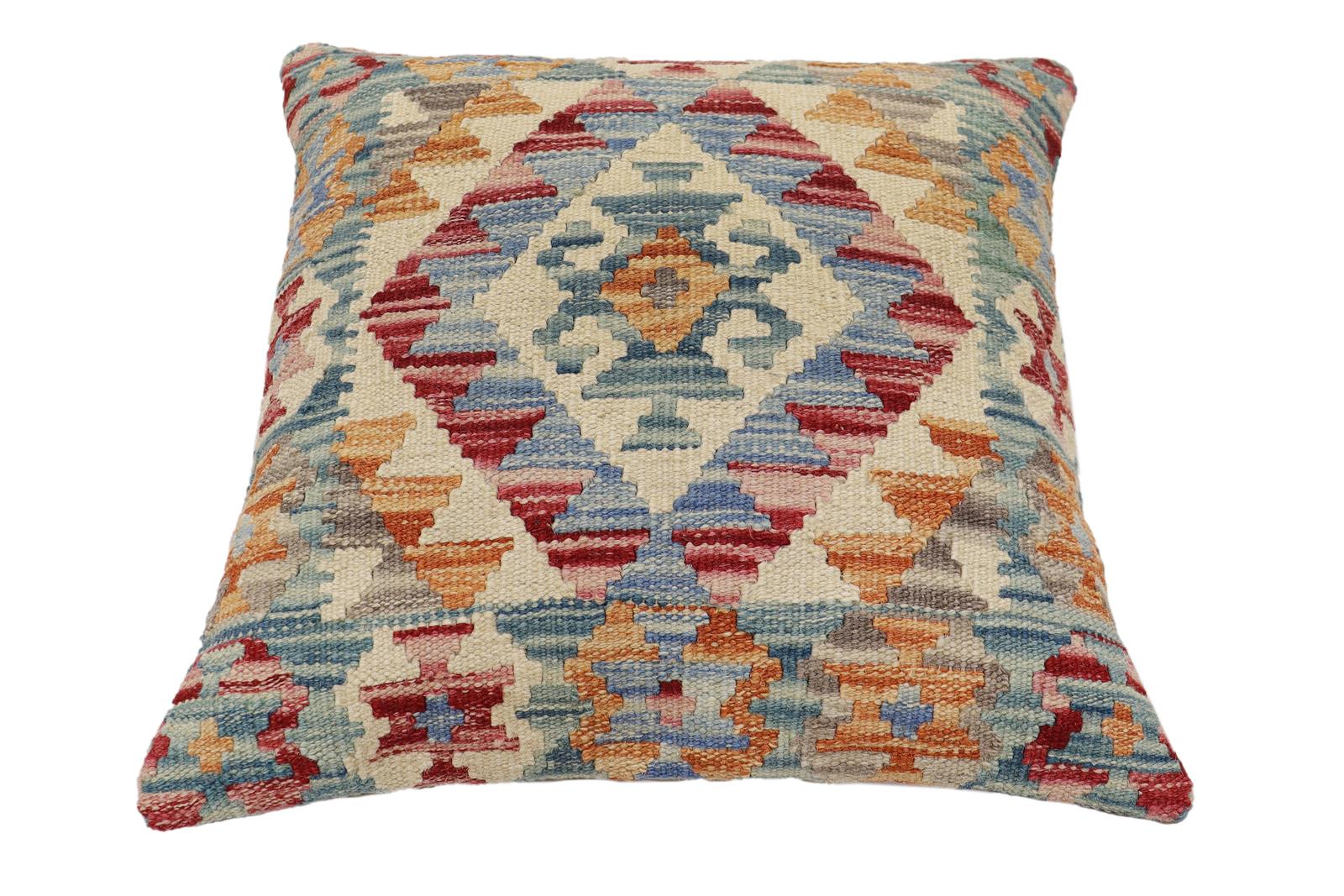 handmade Traditional Pillow Green Blue Hand-Woven SQUARE 100% WOOL Hand woven turkish pillow2 x 2