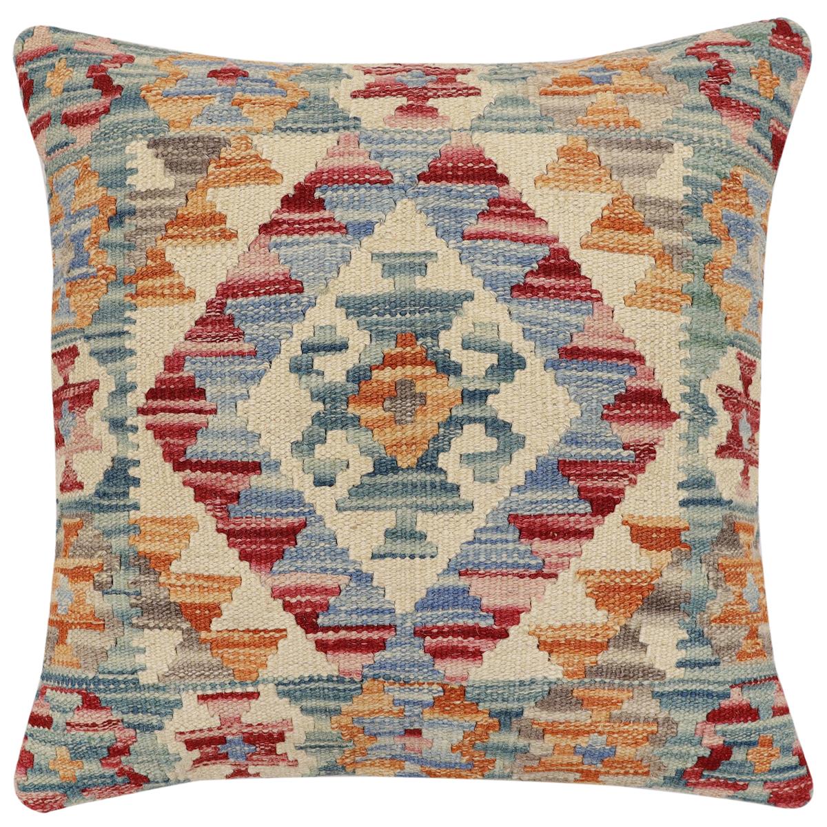 handmade Traditional Pillow Green Blue Hand-Woven SQUARE 100% WOOL Hand woven turkish pillow2 x 2