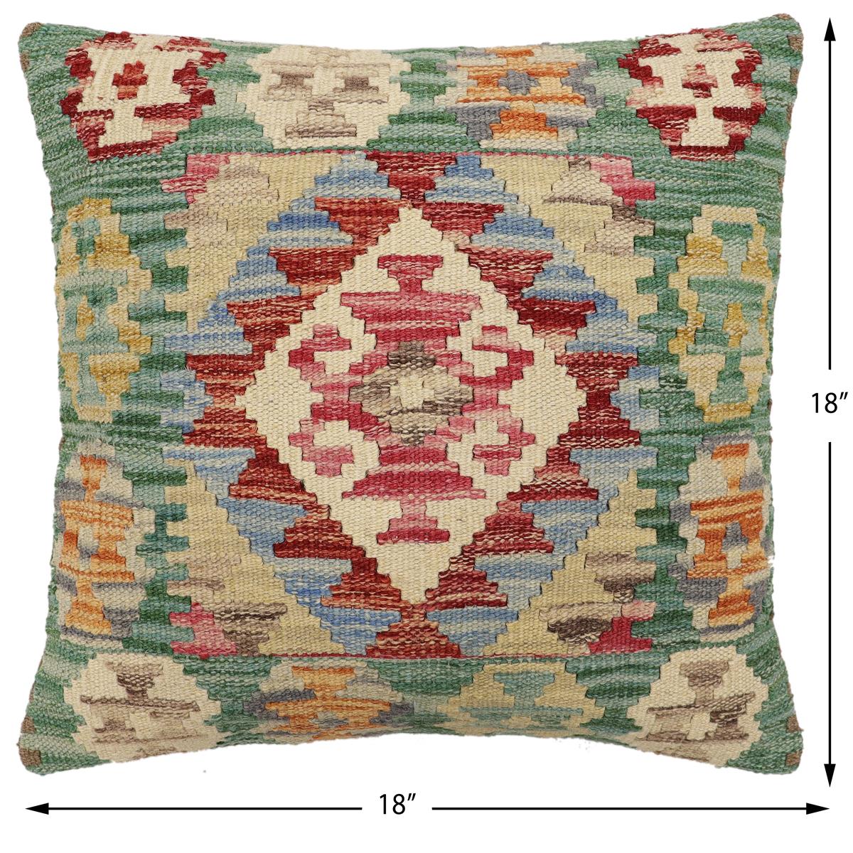 handmade Traditional Pillow Green Beige Hand-Woven SQUARE 100% WOOL Hand woven turkish pillow2 x 2