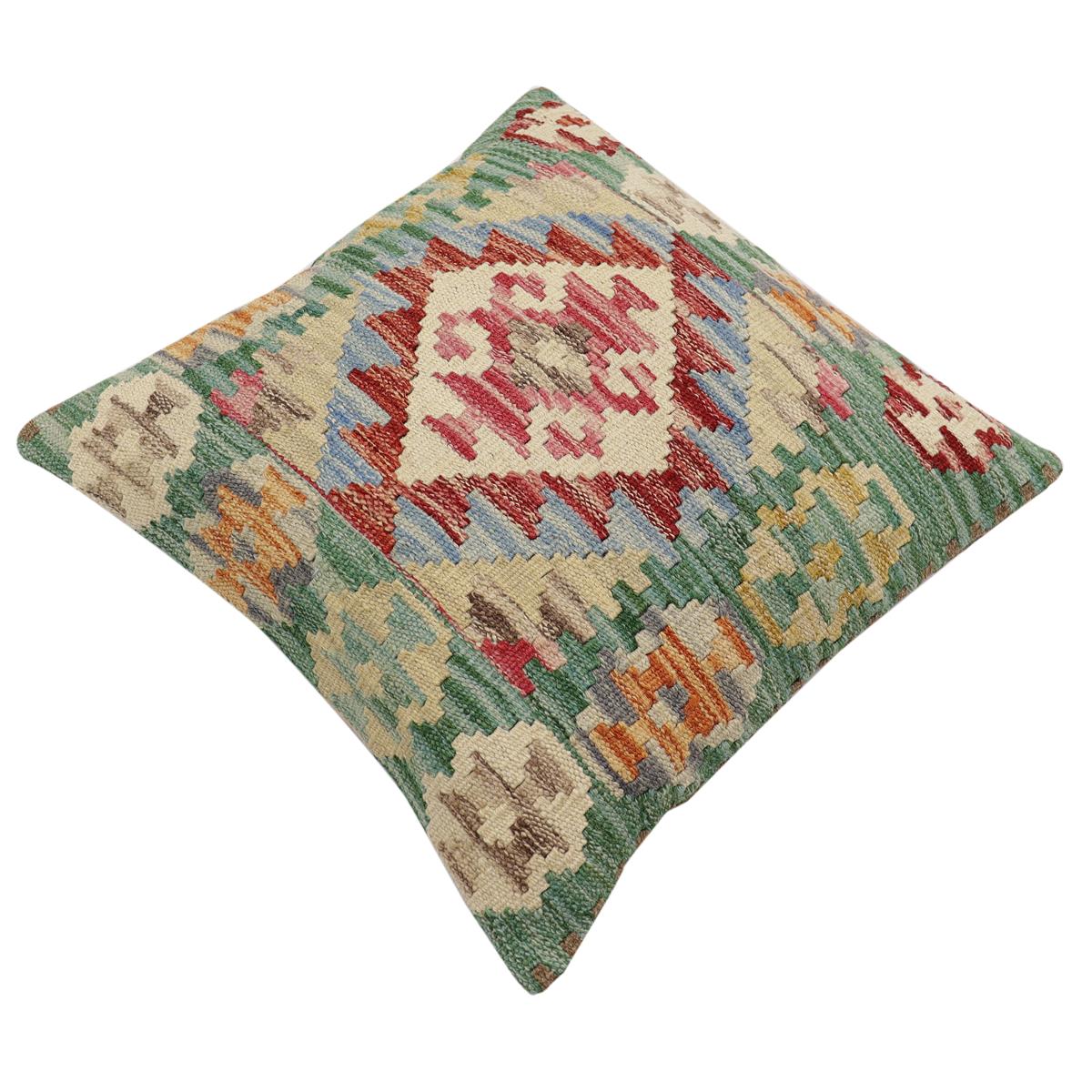 handmade Traditional Pillow Green Beige Hand-Woven SQUARE 100% WOOL Hand woven turkish pillow2 x 2