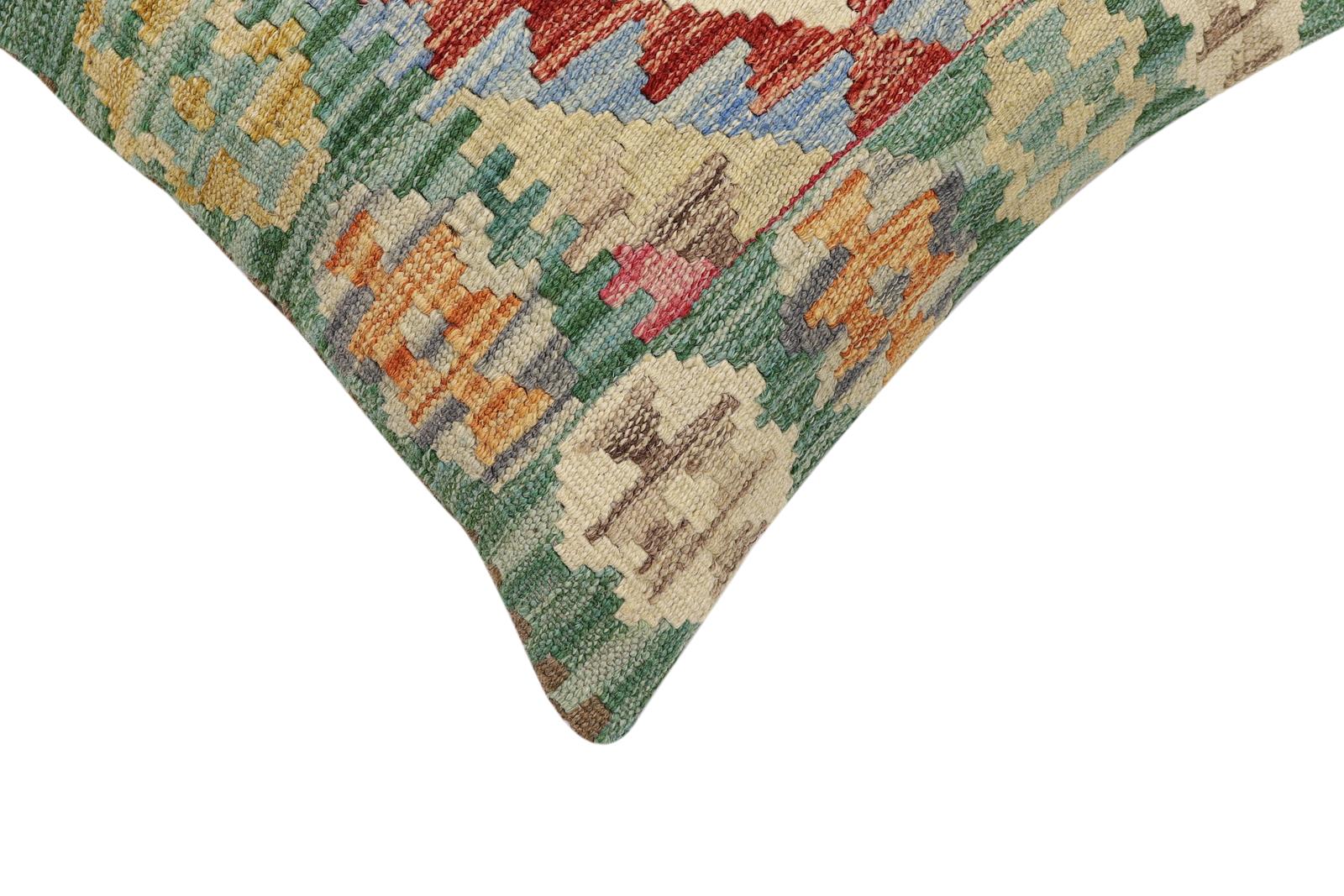 handmade Traditional Pillow Green Beige Hand-Woven SQUARE 100% WOOL Hand woven turkish pillow2 x 2