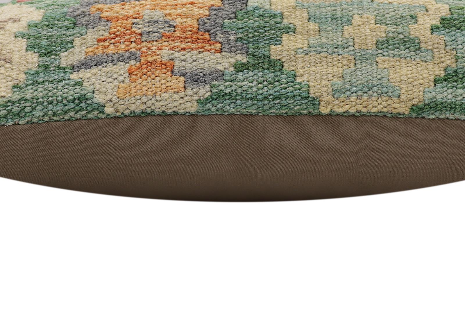 handmade Traditional Pillow Green Beige Hand-Woven SQUARE 100% WOOL Hand woven turkish pillow2 x 2