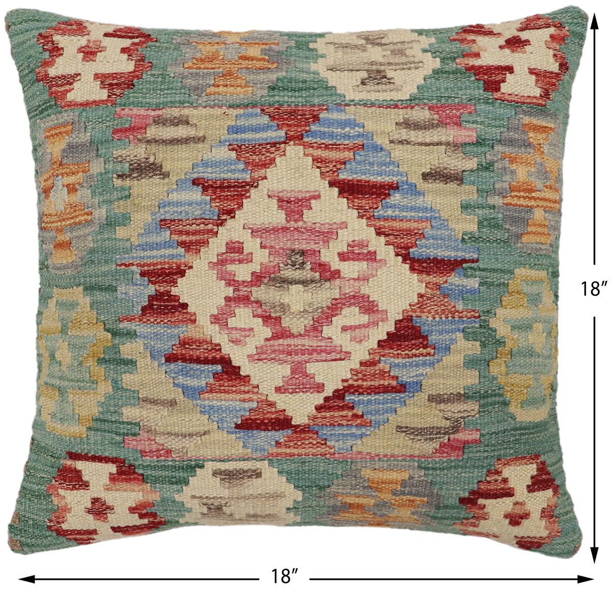 handmade Traditional Pillow Green Beige Hand-Woven SQUARE 100% WOOL Hand woven turkish pillow2 x 2