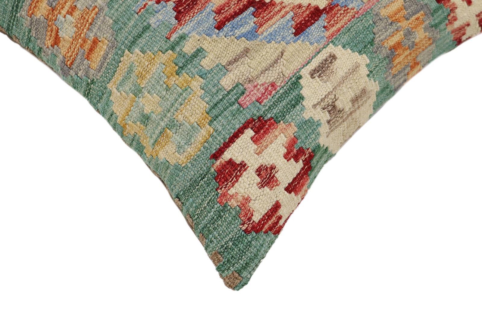 handmade Traditional Pillow Green Beige Hand-Woven SQUARE 100% WOOL Hand woven turkish pillow2 x 2