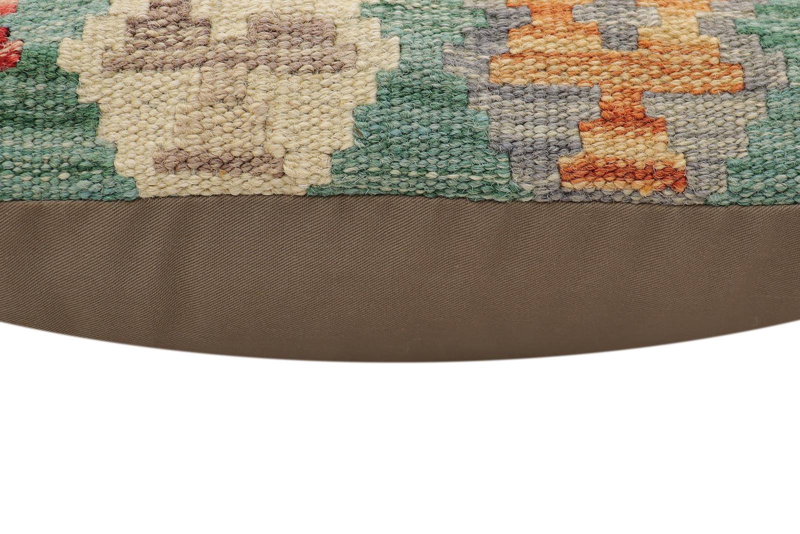 handmade Traditional Pillow Green Beige Hand-Woven SQUARE 100% WOOL Hand woven turkish pillow2 x 2