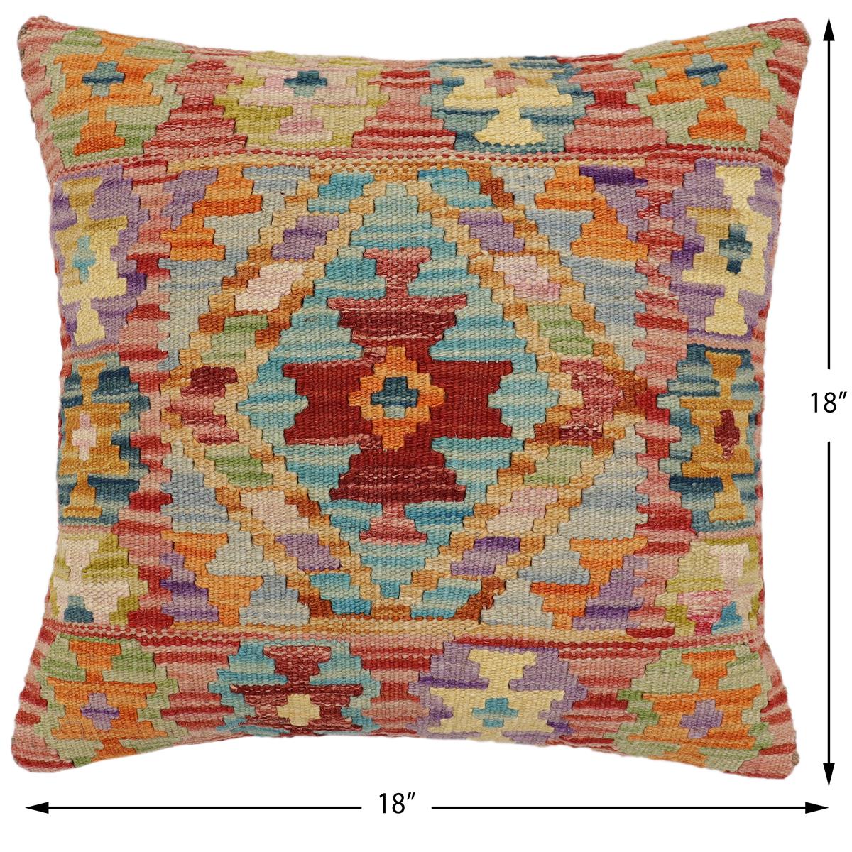 handmade Traditional Pillow Red Orange Hand-Woven SQUARE 100% WOOL Hand woven turkish pillow2 x 2