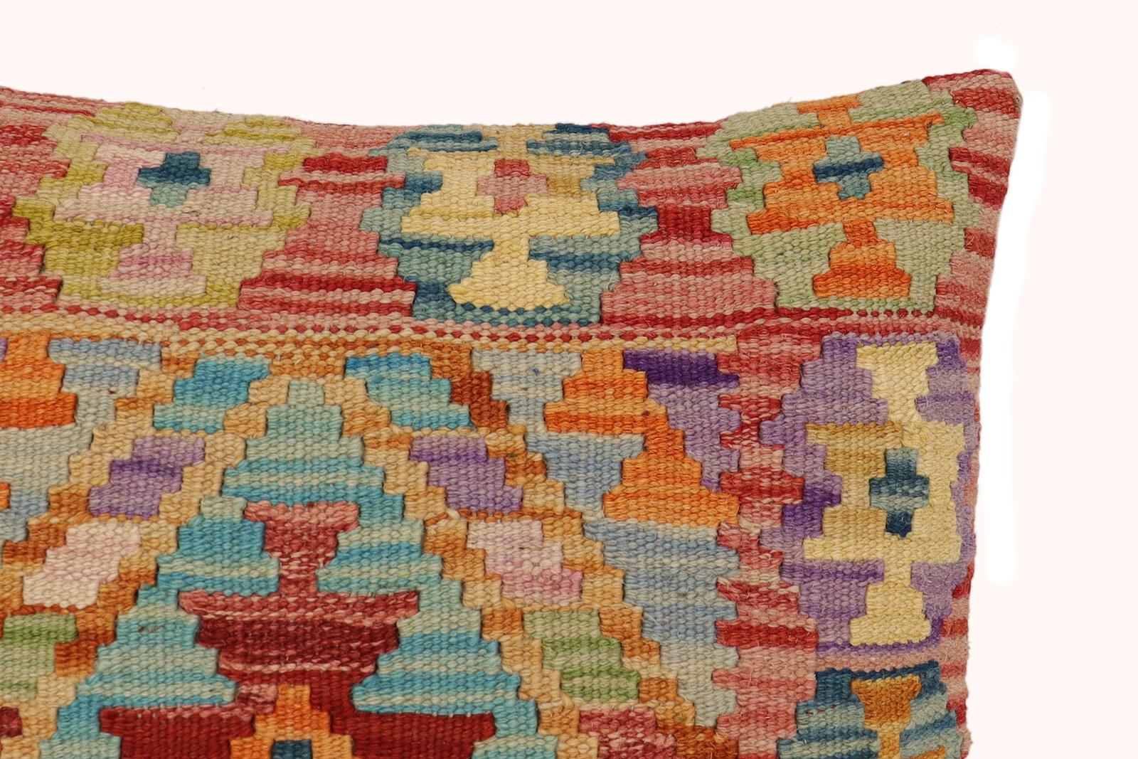 handmade Traditional Pillow Red Orange Hand-Woven SQUARE 100% WOOL Hand woven turkish pillow2 x 2