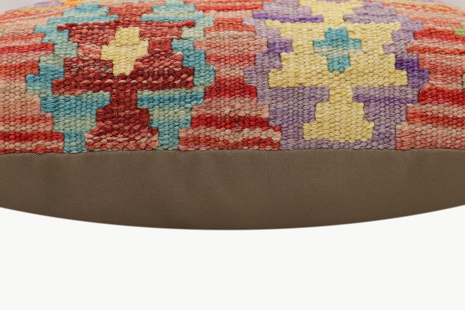 handmade Traditional Pillow Red Orange Hand-Woven SQUARE 100% WOOL Hand woven turkish pillow2 x 2
